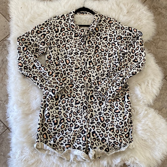 Pants - Denim jumpsuit leopard print & 6 pockets